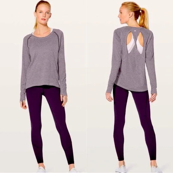 Lululemon Athletica Stop Drop & Squat Long Sleeve Top Heathered Black Currant - Picture 2 of 8